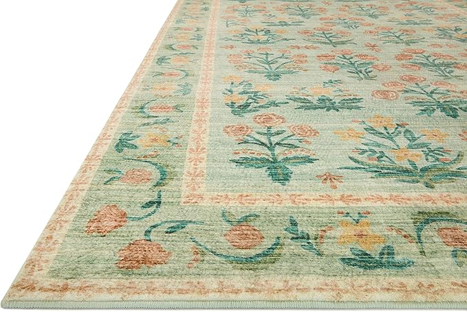 Loloi Rifle Paper Co. Eden Collection EDE-01 Mughal Rose Moss 2'-6" x 11'-6" Runner Rug feat. CloudPile™