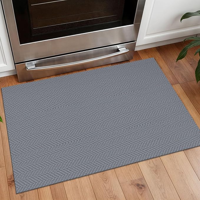 Small Area Rugs 2x3 Ft Washable Rugs for Entryway Non Slip Kitchen Mat Cotton Woven Door Mat Indoor Entrance Front Door Rugs for Foyer Bathroom Kitchen, Grey