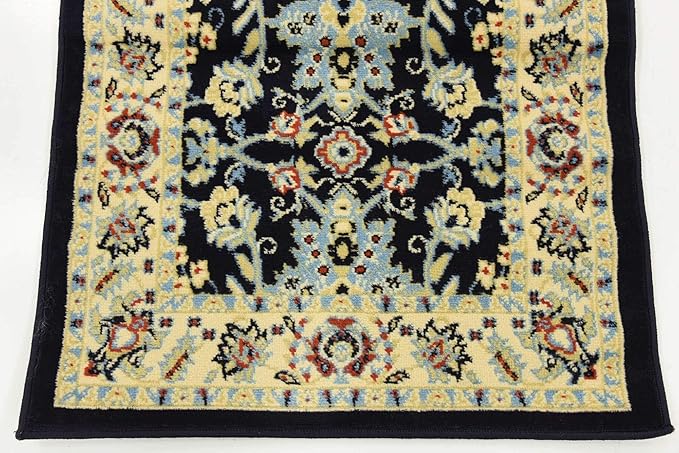 Unique Loom Sialk Hill Collection Area Rug - Washington (2' 7" x 10' Runner Navy Blue/Cream)