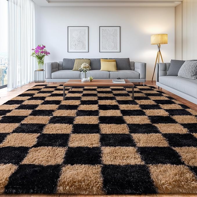 Upgrade Non-Slip Plush Rugs for Living Room, Soft Shaggy Carpets for Living Room, Fuzzy Rugs for Kids' Room, Perfect Decor for Modern Home Grid 6x9Feet