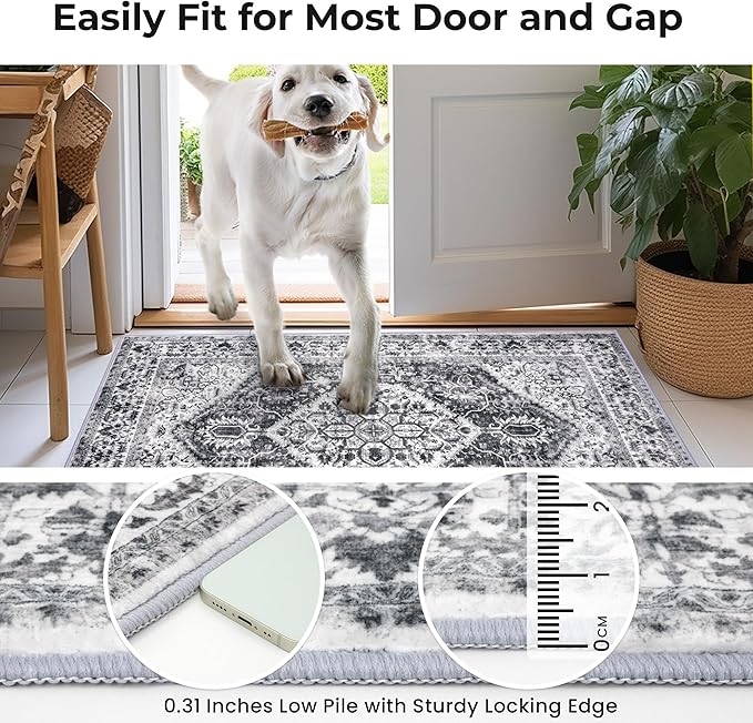 KOZYFLY Runners for Hallways 3x14 Ft Extra Long Washable Kitchen Thin Runner Rug Boho Runner Rug for Entryway Indoor Printed Faux Wool Stair Floor Carpet for Stair Kitchen Hall, Grey