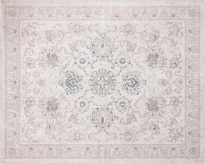 Phantoscope Washable Area Rug 8'x10' Non-Slip, Vintage Neutral Rugs for Living Room, Bedroom, Dining Room, Distressed Boho Floral Medallion Pattern, Low-Pile Foldable Floor Carpet, Cream Beige/Neutral