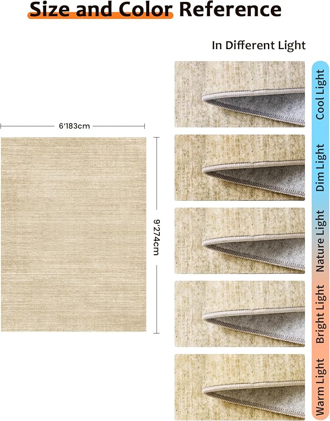 Art&Tuft Washable Rugs 6x9, Low Pile Area Rugs for Living Room - Non Slip and Stain Resistant Soft Thin 6x9 Rug for Bedroom, Dining Room, Kitchen, Office, Brown
