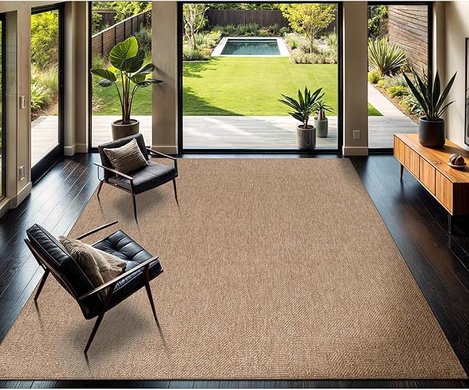 CAMILSON Easy Jute Rug 8x10, Indoor Outdoor Natural Color Fiber Area Rugs for Living Room Patio and Kitchen Rug, Solid Boho Woven Design, Easy-Cleaning, Washable Outside Carpet Alfombras (8 x 10)
