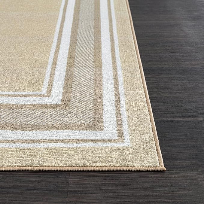 Beverly Rug Non Slip Area Rugs 2x5 Modern Bordered Non Skid Rubber Backing Soft Runner Rug for Living Dining Room Easy to Clean Non Shedding Kitchen Bedroom Indoor Carpet 2 x 5 Beige
