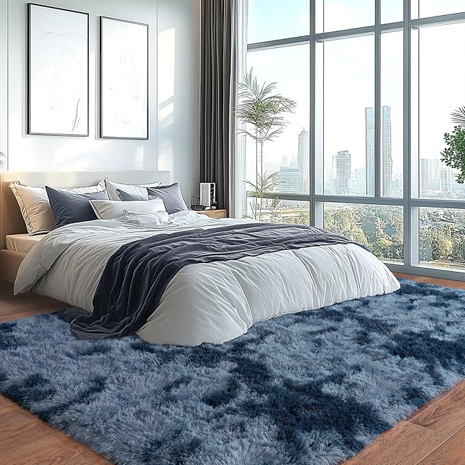 Upgrade Non-Slip Plush Rugs for Living Room, Soft Shaggy Carpets for Living Room, Fuzzy Rugs for Kids' Room, Perfect Decor for Modern Home New Blue Grey 5x7Feet