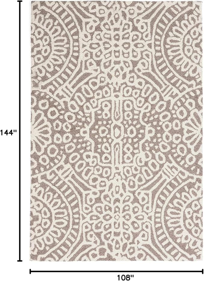 Dash & Albert Temple Taupe Hand Micro Hooked Wool Rug, 8.5 X 11.5 Feet, Tan Geometric Pattern