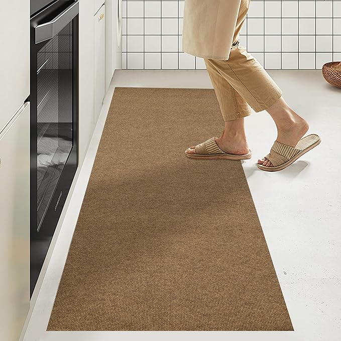 jxgzyy Heavy Duty Runner Rugs, 2'11" x 4'11" Non Slip Hallway Doormat, Indoor Outdoor Carpet Runner, Waterproof Floor Mat for Entrance Laundry Patio Garage, Brown