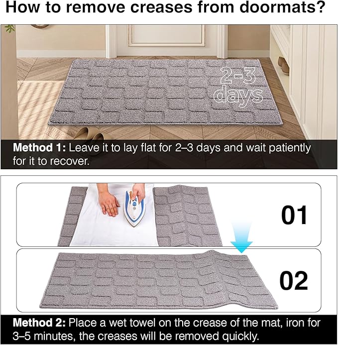 Large Front Door Mat Outside Entrance, Outdoor Indoor Door Mats for Entryway, Entrance, Entry, Patio, Waterproof Non Slip Doormat, Low-Profile, 31.5" × 47“, Grey