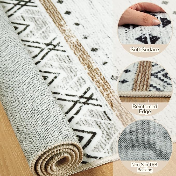 BESTSWEETIE 2x3 Area Rugs for Living Room Washable Moroccan Farmhouse Neutral Geometric Low Pile Non-Slip Soft Print Pattern Rug for Bedroom Kitchen Dining Room Entryway Black/Brown