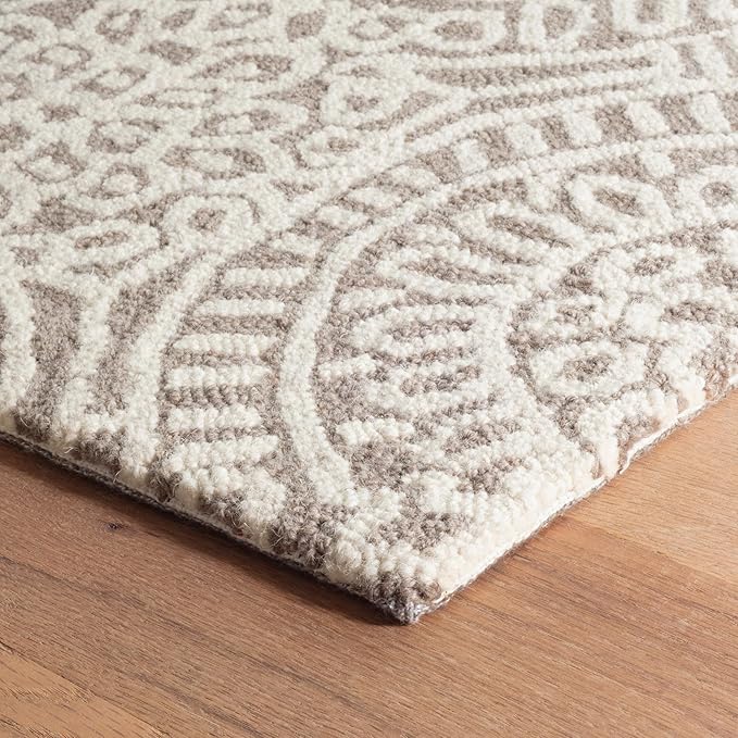 Dash & Albert Temple Taupe Hand Micro Hooked Wool Rug, 2.5 X 8 Feet, Tan Geometric Pattern