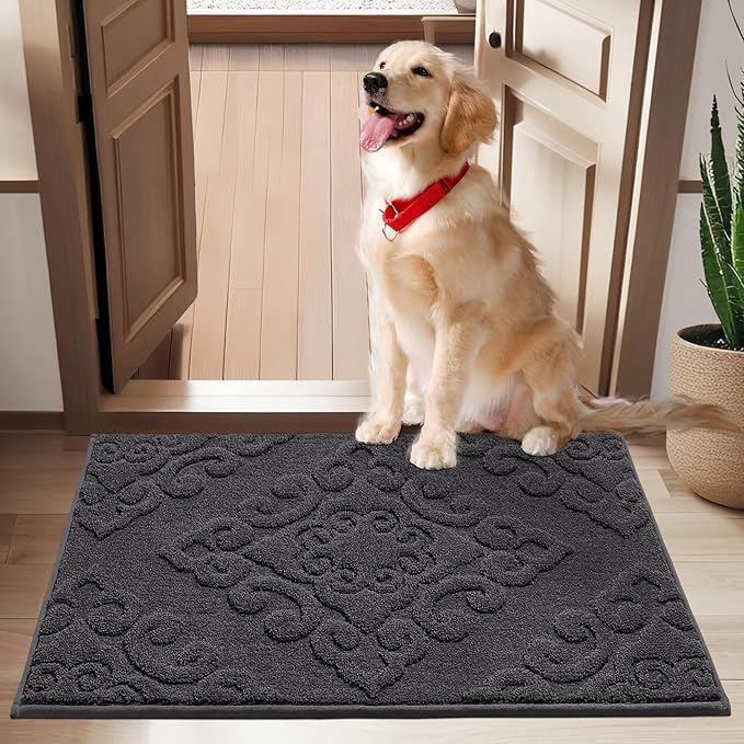COSY HOMEER Door Mat 24”x36”,Absorbent Dirt Trapper Entryway Rugs,Non-Slip Welcome Mat,Washable Entry Rugs,Low Pile Doormat for Front Back Door,Wet Shoes & Paws,Dark Grey
