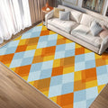 Washable 3x5 Diamond Rug Living Room, Geometric Orange and Blue Plaid Design Area Rugs for Bedroom, Diamond Home Decor Carpet, Low Pile, Non Slip, Kids & Pet Friendly (N4136)