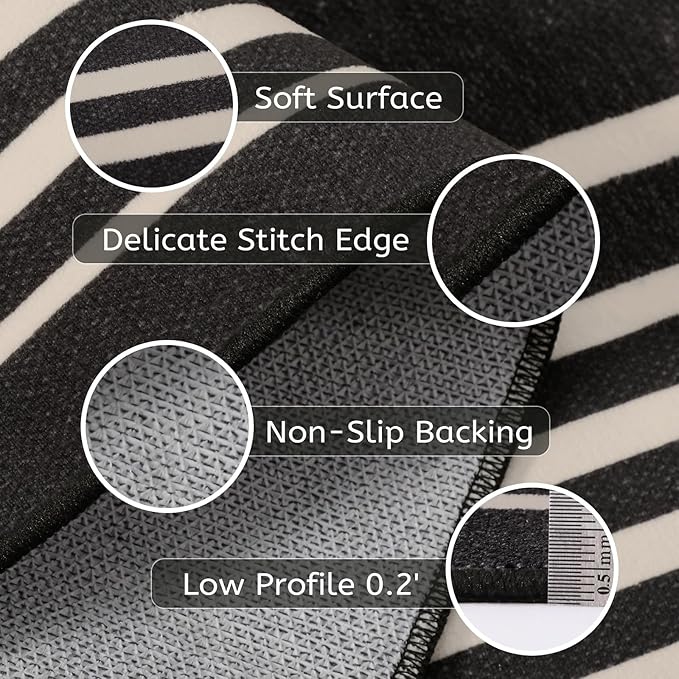 Beeiva Striped Runner Rug for Hallways, 2x6 Washable Runner for Entryway, Black and White Bathroom Runners Non Slip Soft Low Pile Vertical Striped Geometric Print Carpet Rugs for Kitchen Laundry Porch