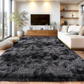 Shaggy Soft Fluffy Rug Non-Slip Indoor Floor Carpet for Living Room Anti-Skid Indoor Carpet Tie-Dyed Black Grey 5x7 Feet