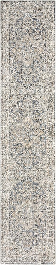 Nourison Home Astra Machine Washable Grey Blue 2'2" x 12' Area Rug - Easy Clean, Non Shedding, Bed Room, Living Room, Dining Room, Kitchen (12' Runner)