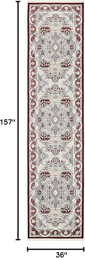 Unique Loom Narenj Collection Classic Traditional Medallion Textured Design Area Rug, 3 x 13 ft, Burgundy/Tan