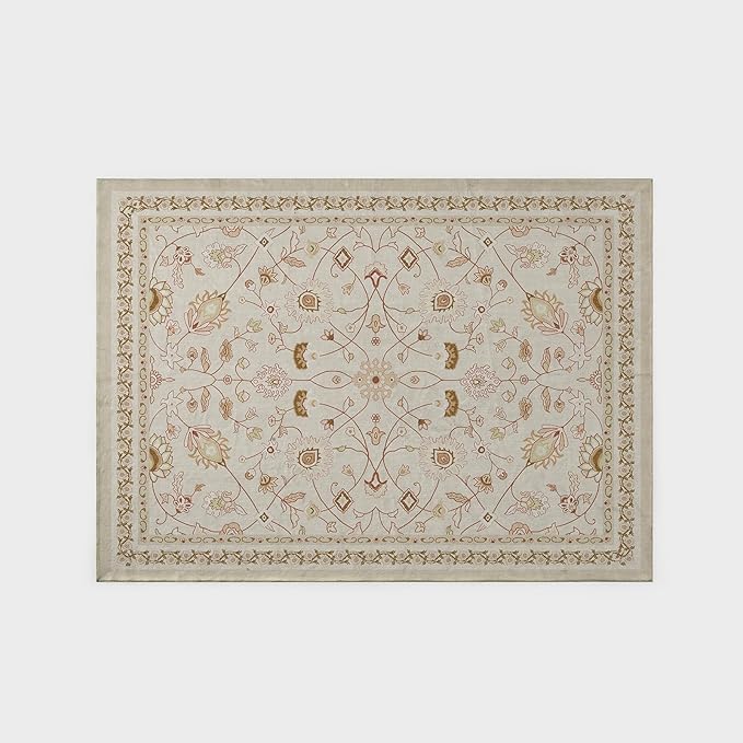 EVERGRACE Area Rugs for Living Room 5x7, Boho Floral Faux Wool Indoor Outdoor Rugs, Washable Rugs for Bedroom Dining Room Entryway Kitchen, Low Pile Floor Mat Carpet for Home Decor, Natural Beige
