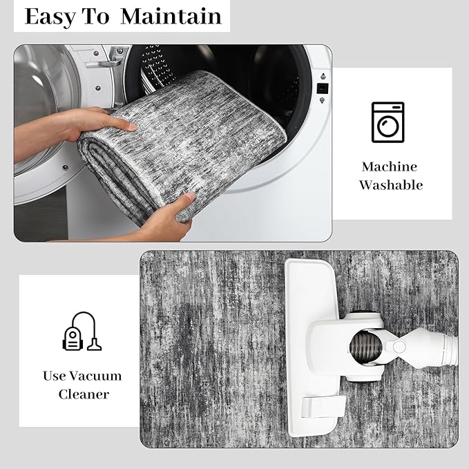 RUGSREAL Washable Rug 10x13 for Living Room Modern Abstract Area Rug Non-Slip Contemporary Bedroom Rug Stain Resistant Aesthetic Accent Floor Carpet Foldable Solid Rug for Home Office, Ivory/Grey