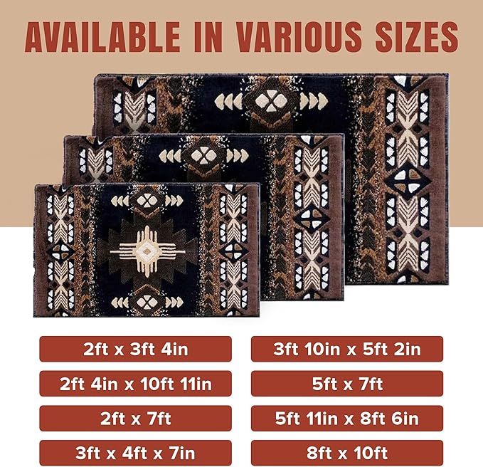 YHSF South West Native American Area Rug C318 - Easy Clean, Thick, Soft, Durable Native Tribal American Indian Inspired Rug for Bedroom/Living Room and more - Black, 3 Feet 10 Inches x 5 Feet 2 Inches