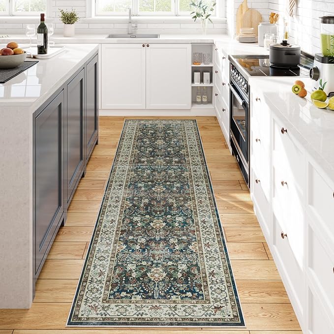 Dripex Runner Rug-2x8 Washable Distressed Hallway Runner Oriental Medallion Carpet Runner Non-Slip Stain-Resistant Kitchen Mat Foldable Thin Accent Rug for Entrance Living Room Bedroom