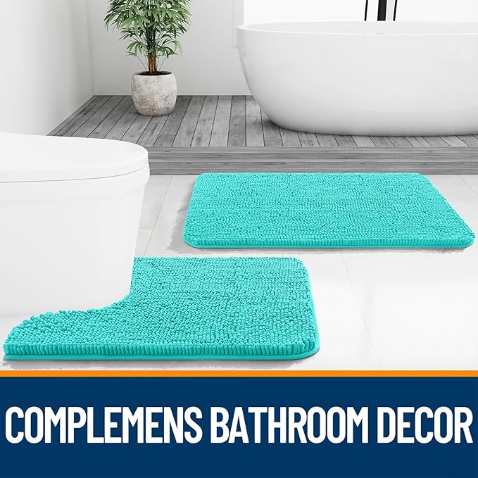 OLANLY Bathroom Rugs 24x16, Extra Soft Absorbent Chenille Bath Rugs, Rubber Backing Quick Dry, Machine Washable Bath Mats for Bathroom Floor, Tub and Shower, Home Decor Accessories, Teal