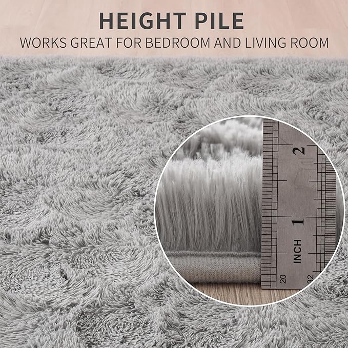 Beglad Fluffy Large Area Rugs 6x9 Feet, Modern Minimalist Style Shag Fuzzy Rugs, Non-Slip Indoor Carpet Soft Rugs for Kids Room, Bedroom & Living Room, Grey