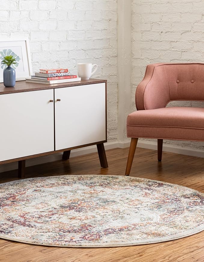 Unique Loom Isabella Collection Area Rug - Adjani (3' 3" Round, Ivory/ Beige)