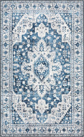 Moynesa Ultra-Thin Washable Area Rug - 3x5 Blue Kitchen Rugs Washable Rugs for Entryway Non Slip Front Door Mat, Non Shedding Low Pile Lightweight Indoor Carpet for Dorm Basement Foyer Living Room