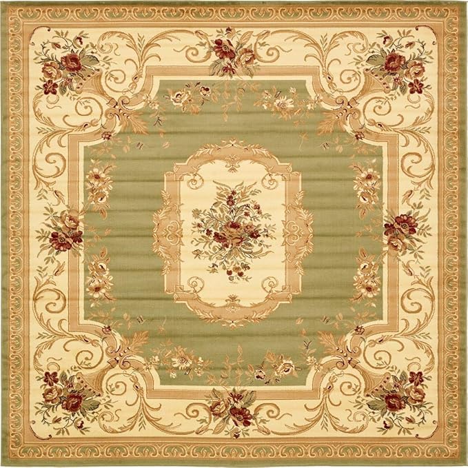 Unique Loom Versailles Collection Traditional Classic Floral Motif Area Rug (10' 0 x 10' 0 Square, Green/ Ivory)