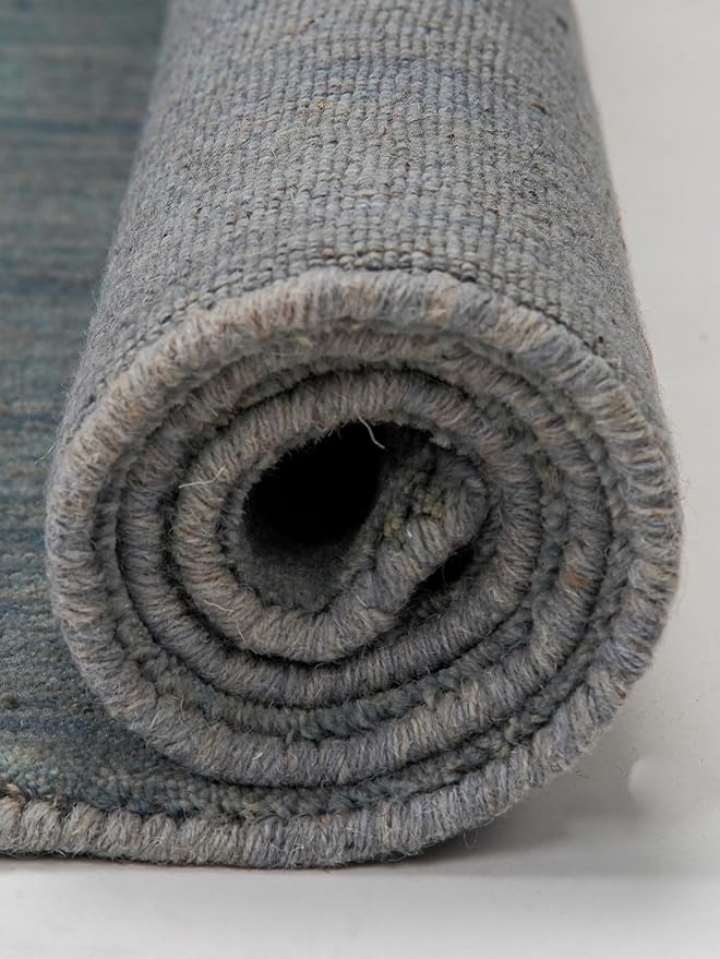 Hand Knotted Loom Wool ECO-Friendly Area Rugs - 8'x8', Octagon, Light Blue Color, Solid Plain Design, High Pile Handmade Anti Skid Area Rugs for Living Room, Bed Room (L00111)