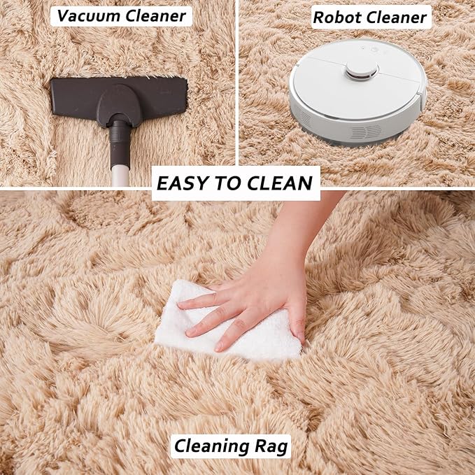 Beglad Shag Rugs for Living Room, Beige Area Rugs 5x7 Feet Upgrade Anti-Skid Modern Minimalist Style Memory Foam Rugs for Bedroom, Indoor Carpet Suitable for Boys Teens Room Decor