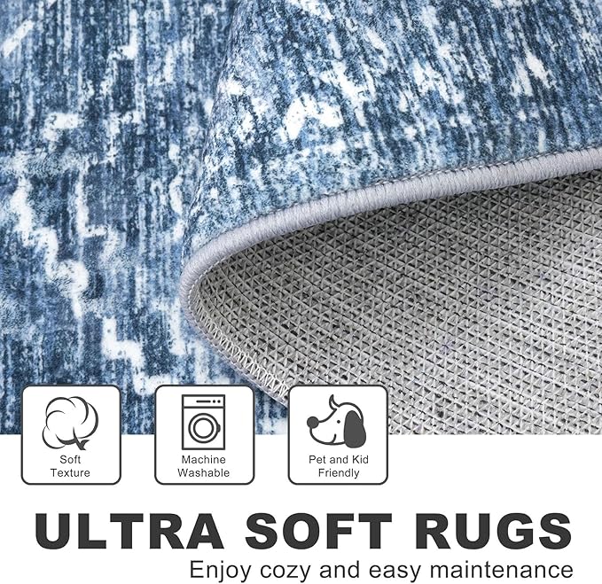 KILOCOCO Hallway Runner Rug 3x10 Runners for Hallways Washable Runner Rug Non Slip Rubber Backed Low-Pile Runners for Bedroom Kitchen Living Room Laundry Room Boho Rugs, Stonewashed Blue