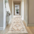 Enkor Runner Rugs for Hallway, 2.6x10.5 Washable Soft Non Slip Floor Rugs for Kitchen, Modern Mat for Living Room Bedroom Entryway Beige & Brown