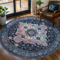 Tangsoo Vintage Round Rug 4ft Washable Circle Rug, Non Slip Small Boho Round Rug, Low Pile Circular Rugs, Round Carpet for Bedroom,Entryway,Nursery,Dorm,Kitchen,Taupe