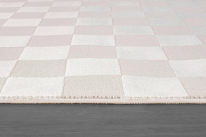 Beverly Rug Modern Geometric Area Rug 6x9 Low-High Pile Durable Soft Abstract Checkered Indoor Rugs for Living Dining Room Office Stain Resistant Non Shedding Casual Indoor Carpet Beige White 6 x 9