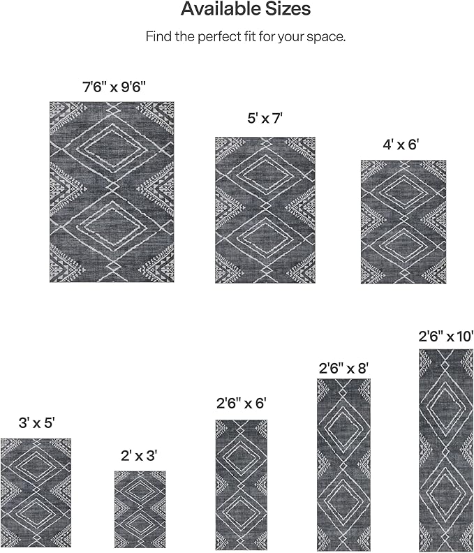 ReaLife Rugs Machine Washable Area Rug Runner - Living Room Bedroom Bathroom Kitchen Entryway Office - Padded Low Pile Stain Resistant Premium - Moroccan Diamond Tribal - Jax - Gray 2'6" x 8'