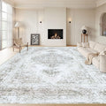 Area Rug 8x10 Living Room Rug, Machine Washable Vintage Distressed Medallion Rug Non-Slip Soft Low Pile Large Indoor Rugs for Bedroom Kitchen Dining Room Office(Taupe,8'x10')