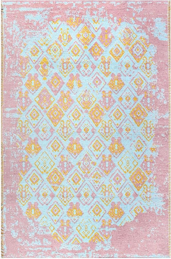 Alfa Rich 3x10 Pink Orange Teal Reversible Washable Area Rugs for Living Room Hallway Kitchen Runner