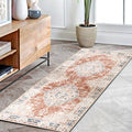MUJOO Hallway Runner Rug Machine Washable 2'x6 ' Non Slip Boho Runner Rugs for Hallways Entryway Kitchen Bathroom Bedside Retro Soft Low-Pile Orange Navy Blue Flowers