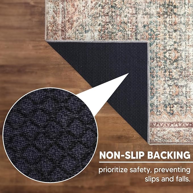 Keen Home Design 6x9 Rug - Machine Washable Area Rug with Non-Slip Backing, Ideal for Living Room, Dining Room, Bedroom - Vintage, Easy Clean, Durable, Low Pile - (6' x 9')