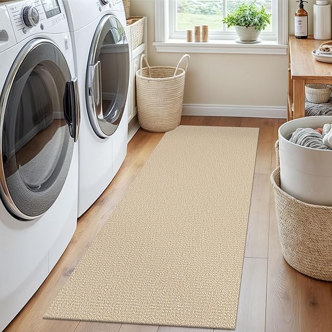 EARTHALL Washable Runner Rug 2x5 Ft Non Slip Runners for Hallways Cotton Rubber Backed Kitchen Runner Braided Indoor Floor Carpet Runners for Entryway, Hallway, Kitchen, Bedroom, Golden Beige/White
