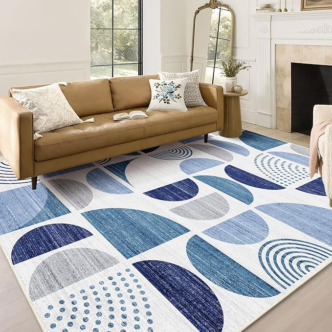 MUJOO 5x7 Area Rugs Washable,Blue Boho Rugs for Living Room Bedroom Playroom,Large Throw Floor Carpet Non Slip Soft Modern Abstract Navy Blue