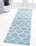 Rugs.com Lattice Frieze Collection Rug – 2' x 13' Runner Light Blue Medium Rug Perfect for Living Rooms, Large Dining Rooms, Open Floorplans