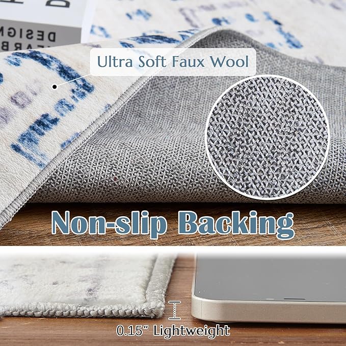 jinchan Boho 2x3 Rugs for Entryway - Machine Washable Doormat Moroccan Soft Throw Rug Bohemian Diamond Non-Slip Carpet for Entrance Kitchen Laundry Room Bedroom (2‘x3', Blue)