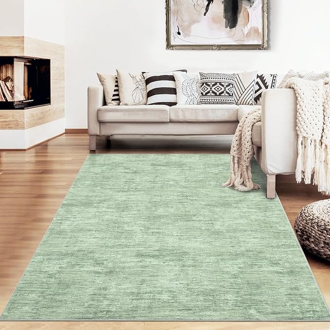 RUGSREAL 8x10 Washable Rug for Living Room Non-Slip Modern Abstract Area Rug Stain Resistant Large Bedroom Carpet Contemporary Accent Throw Floor Carpet Solid Rug for Dining Room Home Decor, Green