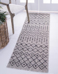Unique Loom Outdoor Trellis Collection Area Rug - Tribal Trellis (2' x 8' Runner, Gray/ Black)