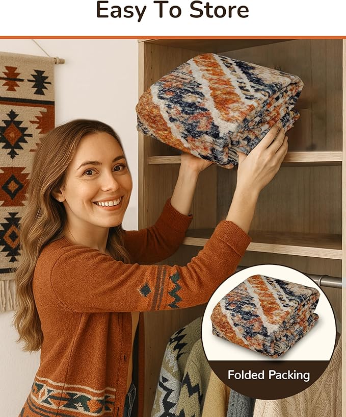 Area Rug 6x9 Rug Machine Washable Non-Slip Low Pile Print Pattern Western Rug Fall Rug for Living Room Bedroom Entryway Tribal Series -Orange/Brown