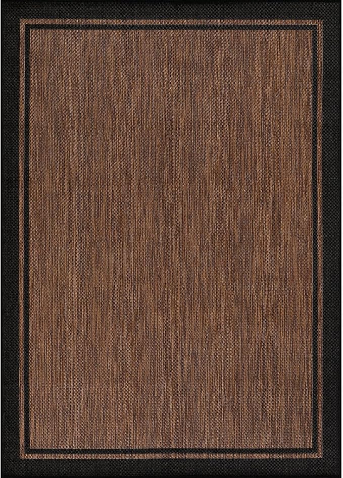 CAMILSON Indoor Outdoor Rug, 8x10 Bordered Nut Brown Black Modern Area Rugs for Indoor and Outdoor Patios, Kitchen and Hallway Mats, Washable Porch Deck Outside Carpet (Bordered Nut Brown, 8 x 10)