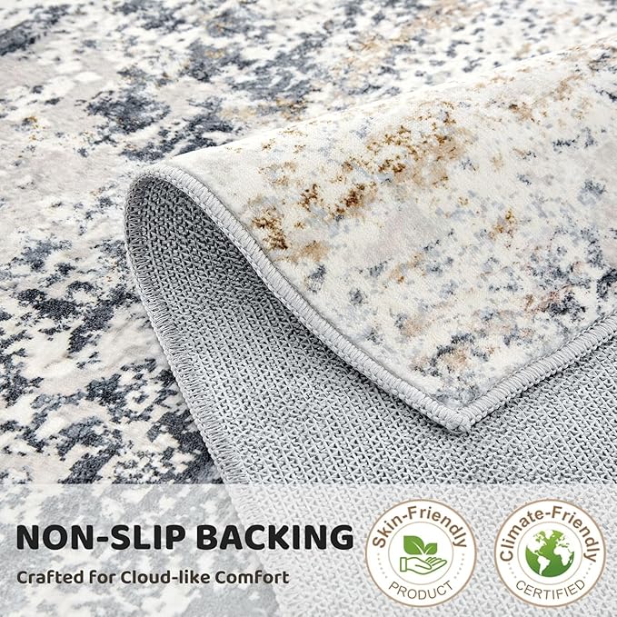 Area Rug Living Room Rugs - 12x15 Washable Large Soft Indoor Neutral Modern Abstract Low Pile Rug Carpet for Bedroom Dining Room Farmhouse Home Office - Beige Blue